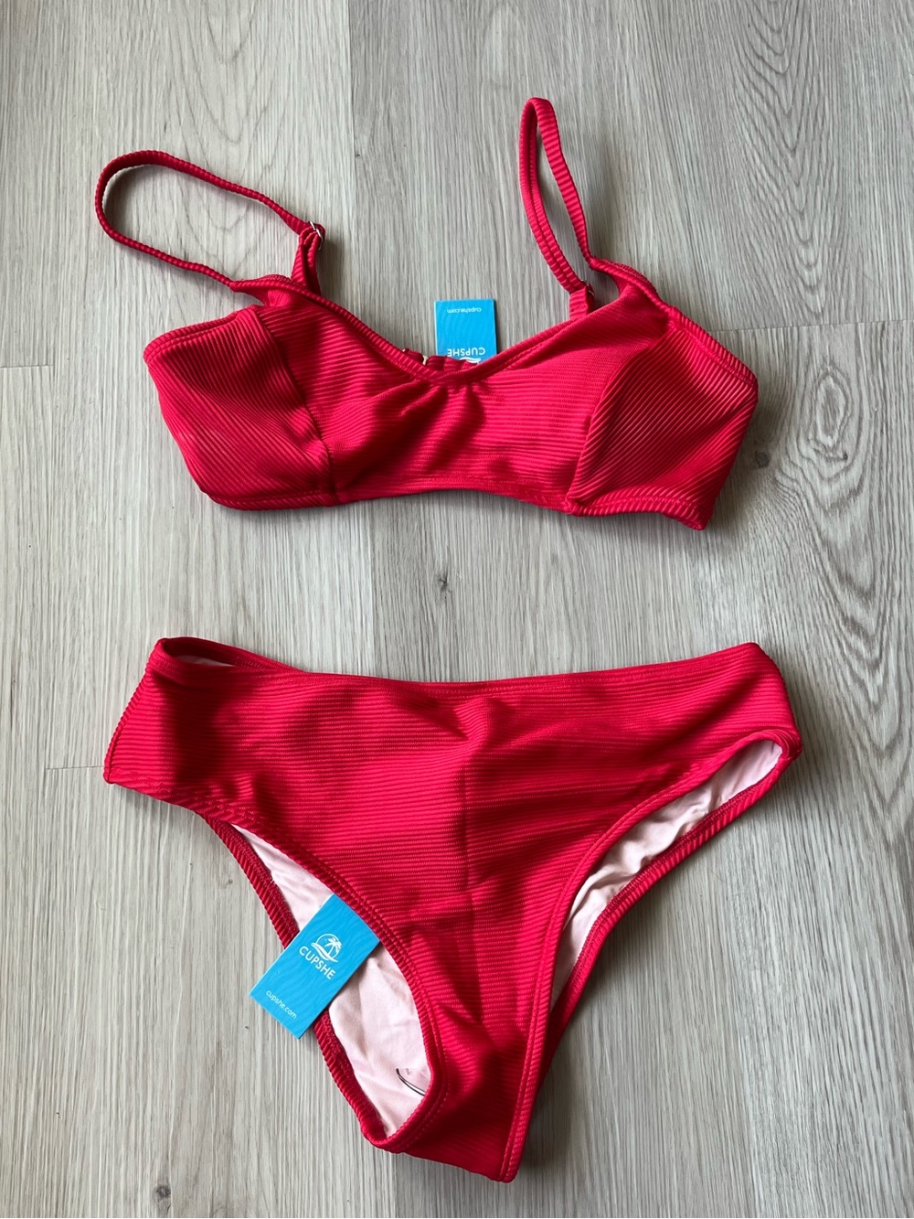 Cupshe Red Ribbed Bikini Two-Piece Size S